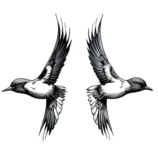 Swallow in flight side by side with straightened wings tattoo design idea
