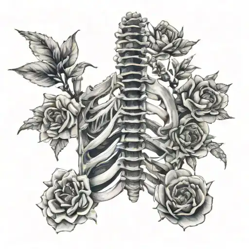 Anatomically correct spine with dainty flowers coming out of it on the spine tattoo design idea