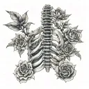Anatomically correct spine with dainty flowers coming out of it on the spine tattoo design idea