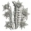 Anatomically correct spine with dainty flowers coming out of it on the spine tattoo design idea