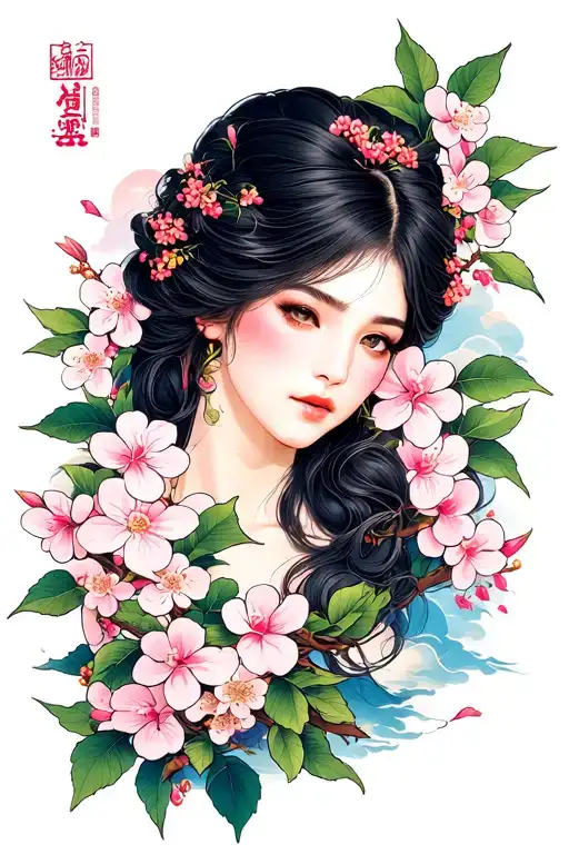 Cloud Japanese Leafs Cherry Blossom tattoo design idea