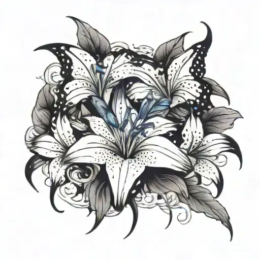 spider lilly flower butterfly resting tattoo design idea