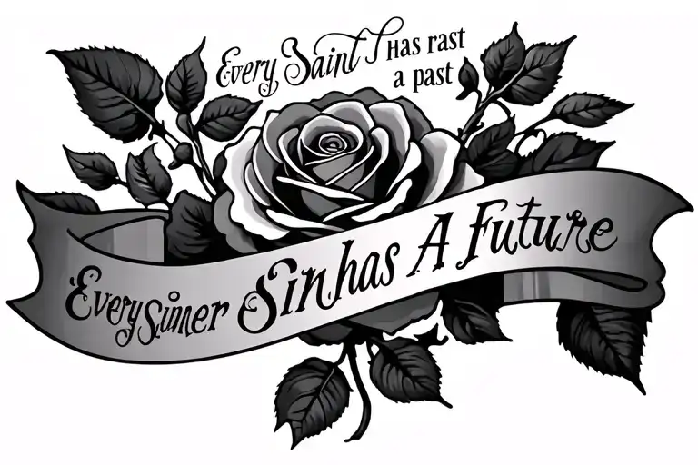 "every saint has a past every sinner has a future " with a rose  tattoo design idea