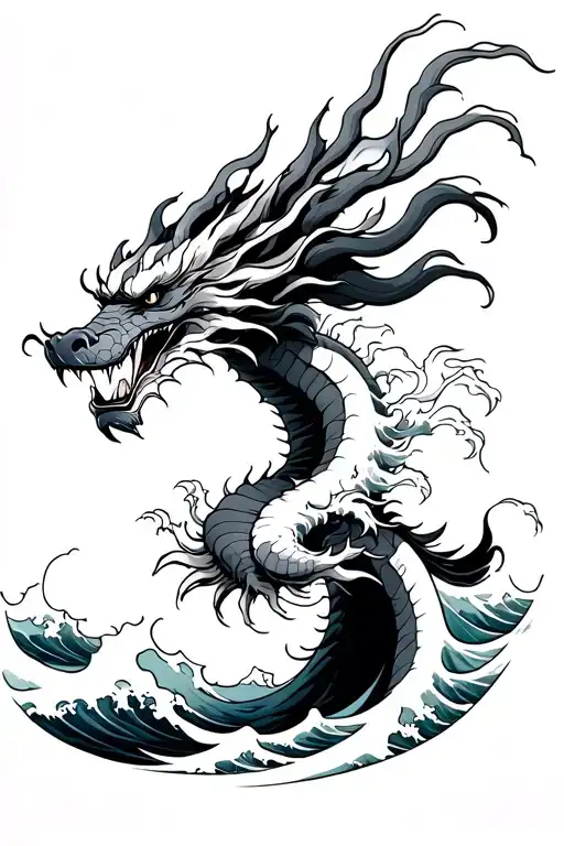 Japanese dragon, waves crashing waves representing tattoo design idea