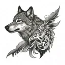 wolf and crows flying tattoo design idea