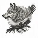 wolf and crows flying tattoo design idea