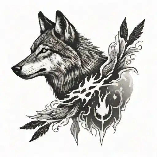 wolf and crows flying tattoo design idea