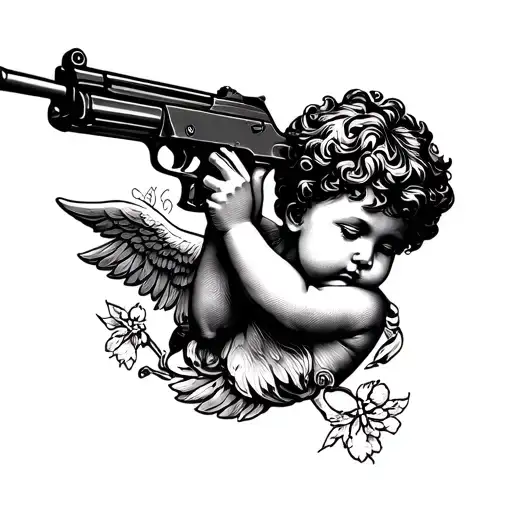 cherub aiming ak47 tattoo design idea