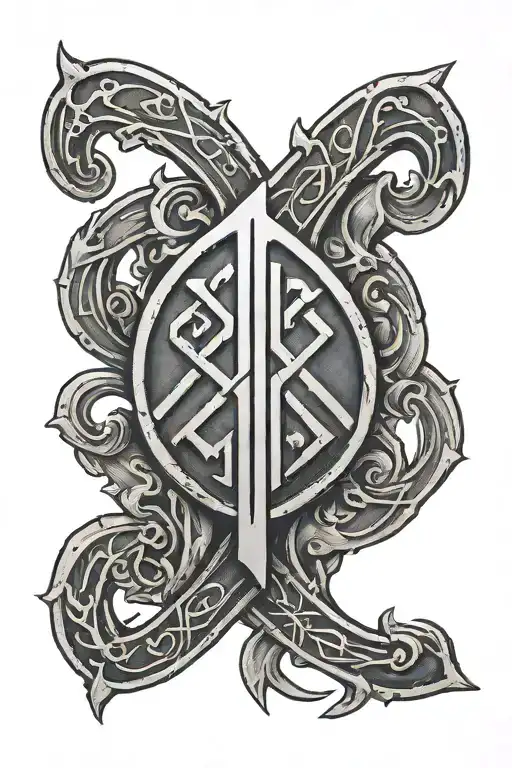 Tyr's rune inscribed on hand print tattoo design idea