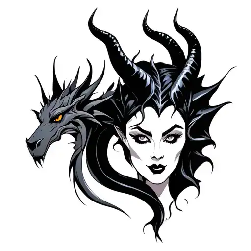 original maleficent with horns & dragon tattoo design idea