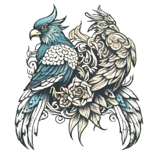 two birds, a harpy bird and a phoenix bird tattoo design idea