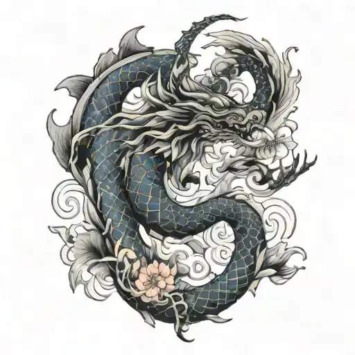 dragon and koi  tattoo design idea