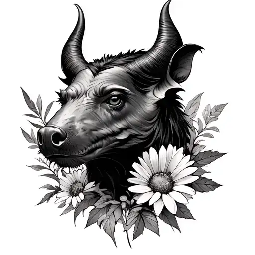 Tasmania devil with wildflowers tattoo design idea