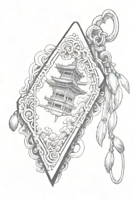 a pagoda exiting the single omamori japanese blank paper charm tattoo design idea