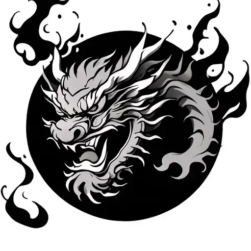 Japanese dragon sleeve tattoo upper arm, traditional style, detailed, wind bars, clouds, flames”“Hannya mask forearm ta tattoo design idea