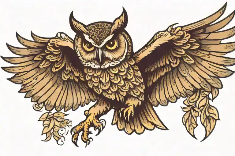 owl flying tattoo design idea