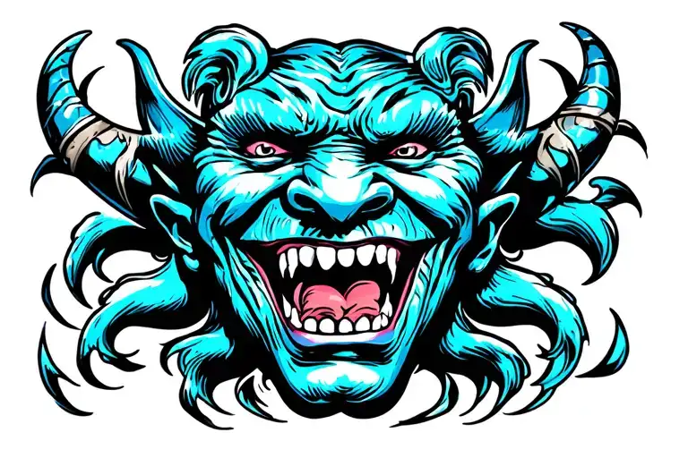 LAUGHING DEMON FACE CHICANO tattoo design idea