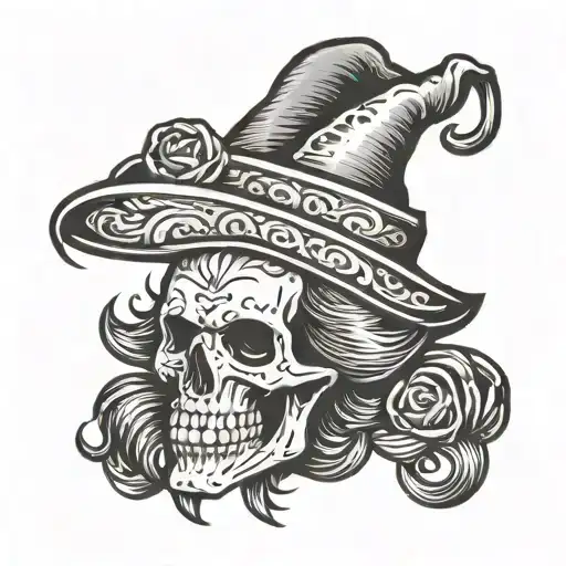 witch skull wearing tattoo design idea