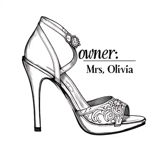 sexy high heel with text "owner: Mrs. Oliwia" tattoo design idea