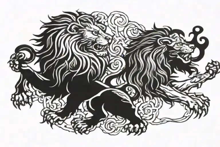 Scottish rampant lion and English rampant lion tattoo design idea