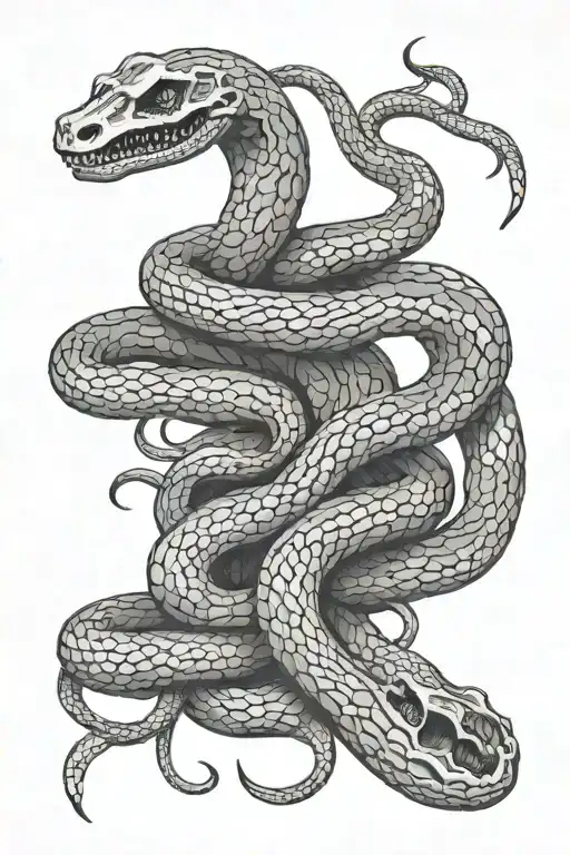skeleton of a snake vertical that says "shed your skin" tattoo design idea