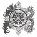 dragon and phoenix vegvisir viking compass tattoo design idea