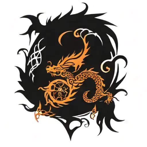 dragon and phoenix vegvisir symbol tattoo design idea