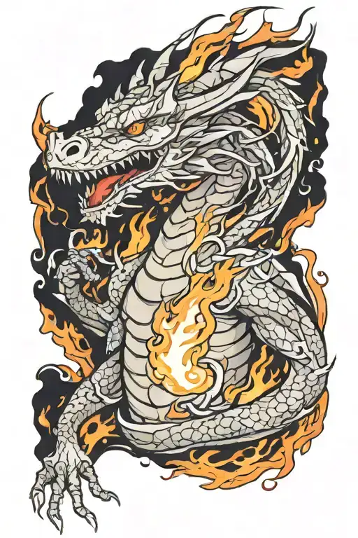 dragon breathing fire tattoo design idea