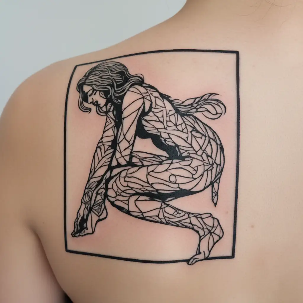 A full body image of a beautiful feminine shemale intertwined with a submissive young woman  tattoo design idea