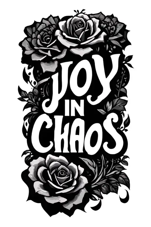 The words JOY IN CHAOS tattoo design idea
