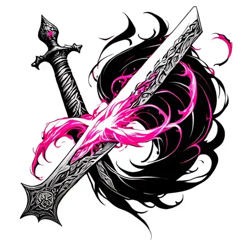 Wind pink with sword tattoo design idea