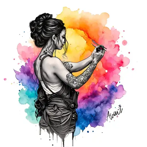 empowering colorful, beautiful tattoo on a woman's foreman using watercolors. tattoo design idea