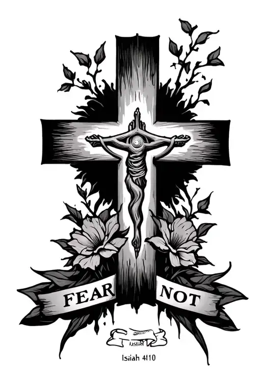 cross fear not Isaiah 41:10 tattoo design idea
