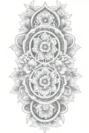 add korean traditional pattern on the background and on the middle, add some hibiscus flowers vertically tattoo design idea