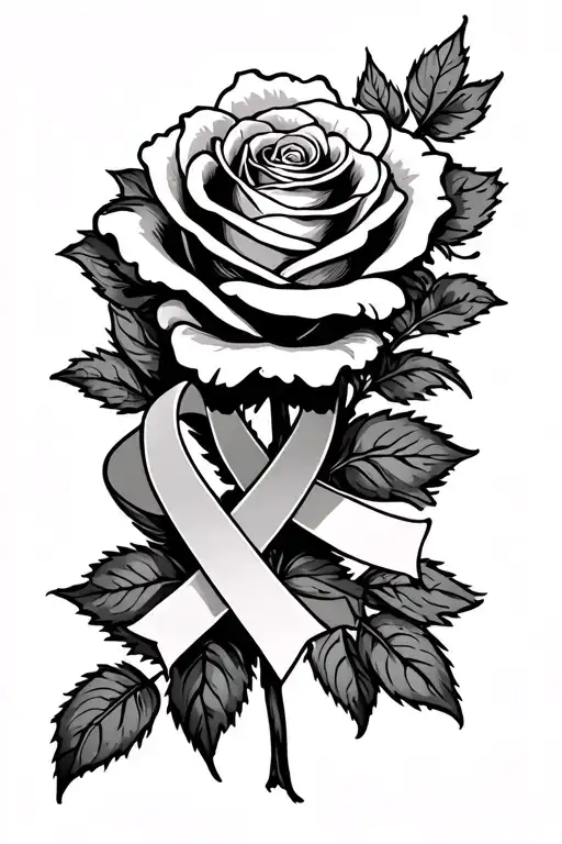 rose with 3 cancer ribbons spread across tattoo design idea