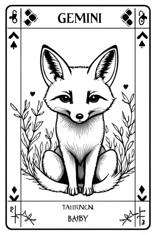 tarot card with gemini baby foxes tattoo design idea