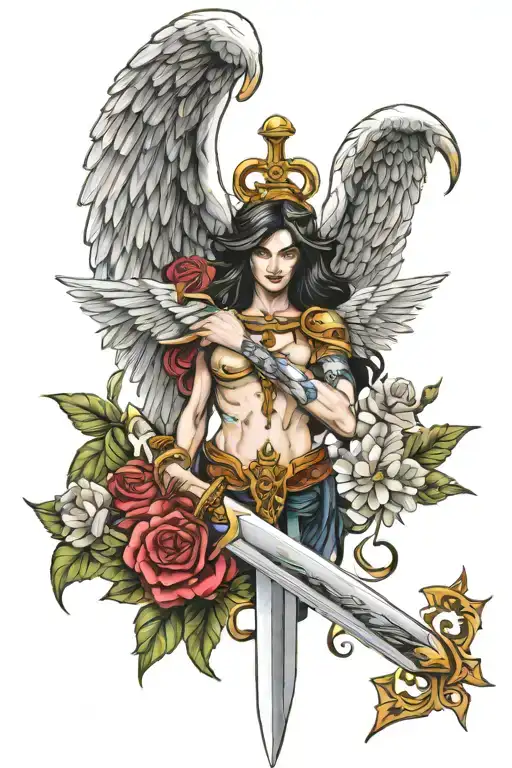 sword angel wings spread tattoo design idea