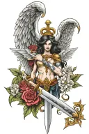 sword angel wings spread tattoo design idea