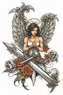 sword angel wings spread tattoo design idea