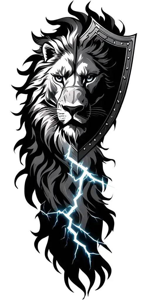 Leo warrior shield lightning tattoo design idea