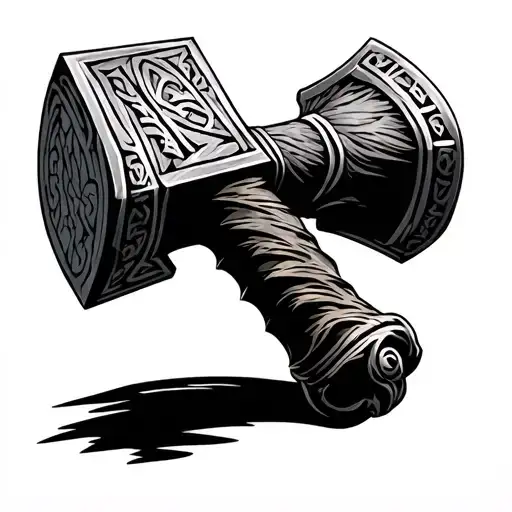 "Thor 08/12-24" viking hammer ingraved with Runes tattoo design idea