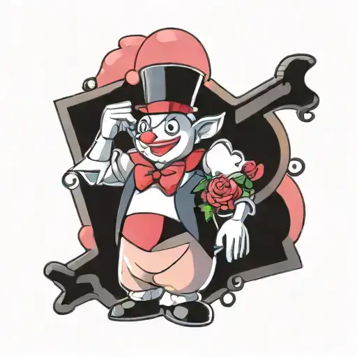 Pokemon Mr.Mime holding a heart and a rose and hiding behind the glass tattoo design idea