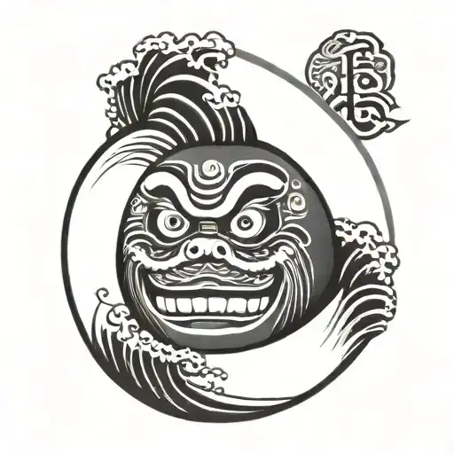 daruma doll with wave tattoo design idea