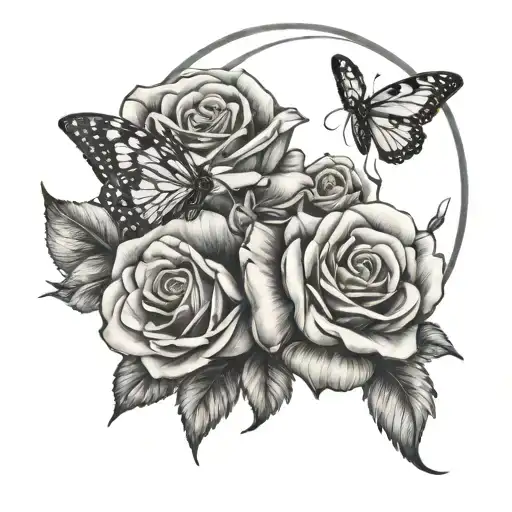 memorial tattoo for mom with rose, moon and butterfly  tattoo design idea