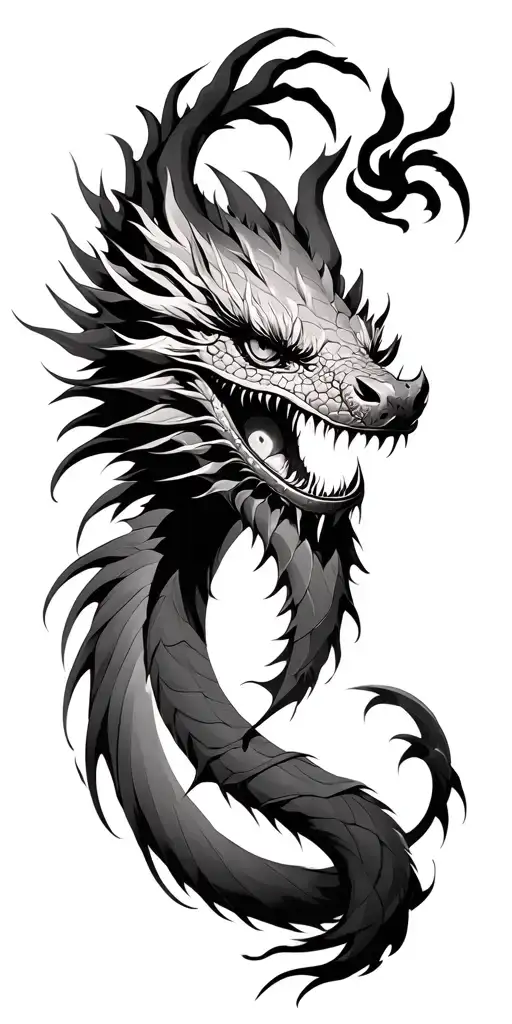 dragon, samurai warrior, eye, tattoo design idea