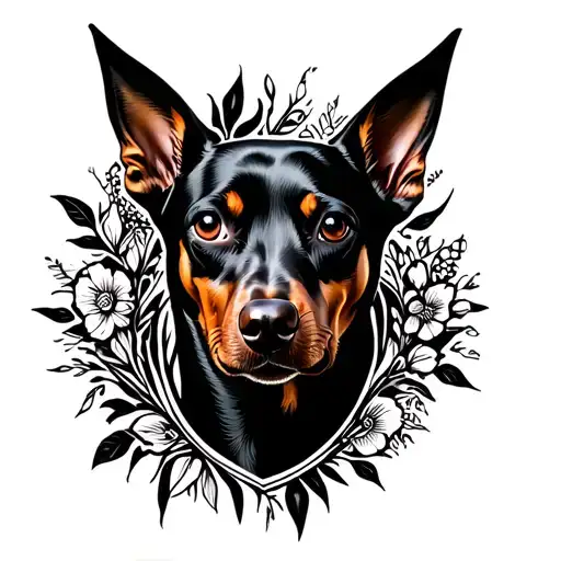 pinscher silhouette surrounded tattoo design idea