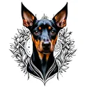 pinscher silhouette surrounded tattoo design idea