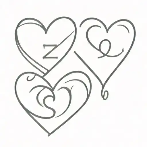 Letters S, Z, and C in the shape of a heart tattoo design idea