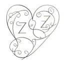 Letters S, Z, and C in the shape of a heart tattoo design idea