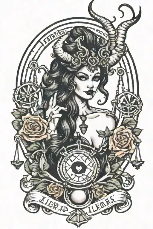 libra zodiac sign devil horns tattoo design idea